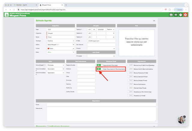 Configurazione avviso automatico scadenza documenti nella scheda agente