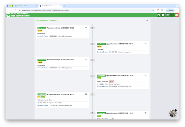 Dettaglio storico attività cliente nel software immobiliare Astagest